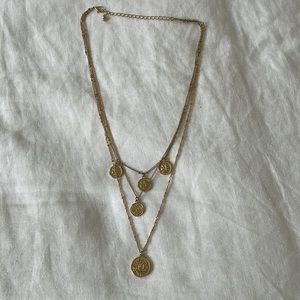 Mango, Gold 3 Chain Necklace with Coin Pendant
